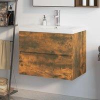 Berkfield Home Sink Cabinet with Built-in Basin Smoked Oak Engineered Wood in Brown