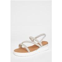 Quiz Women's Silver Diamante Strappy Flatform Sandals | Size: 3