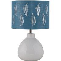 First Choice Lighting Tuscan - White Ceramic Lamp with Teal Fern Shade