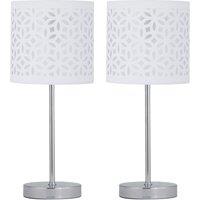 First Choice Lighting Set of 2 Chrome Stick Table Lamps with White Laser Cut Shades in Silver