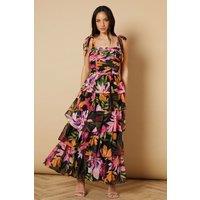 Oasis Women's Ruched Ruffle Tiered Tie Strap Midi Dress in Pink | Size: 8