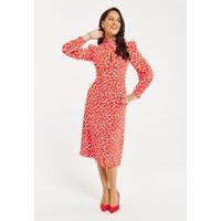 Liquorish Women's Heart Print Midi Dress In Red | Size: 14