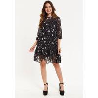Liquorish Women's Polka Dot Print Chiffon Dress in Black | Size: Large