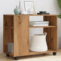 Berkfield Home Side Table with Wheels Artisian Oak 70x35x60 cm Engineered Wood in Brown | Size: 70 x 35 x 60 cm