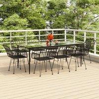 Berkfield Home 9 Piece Garden Dining Set Black Poly Rattan