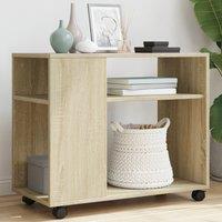 Berkfield Home Side Table with Wheels Sonoma Oak 70x35x60 cm Engineered Wood in Brown | Size: 70 x 35 x 60 cm