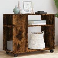 Berkfield Home Side Table with Wheels Smoked Oak 70x35x60 cm Engineered Wood in Brown | Size: 70 x 35 x 60 cm