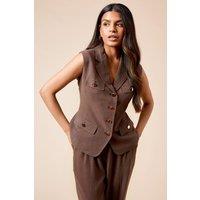 Dorothy Perkins Women's Petite Pocket Detail Utility Waistcoat in Chocolate | Size: 6