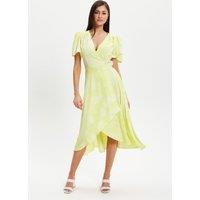 Liquorish Women's Angel Sleeve Wrap Dress In Pistachio in Yellow | Size: 10