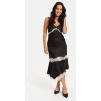 Liquorish Women's Elegant Black Midi Dress With Lace Details | Size: 12