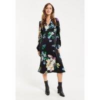 Liquorish Women's Elegant Floral Print Midi Dress In Black | Size: 12