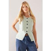 Wallis Women's Petite Button Through Waistcoat in Sage | Size: 16