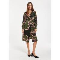 Liquorish Women's Geometric Floral Print Midi Wrap Dress In Dark Green | Size: 12