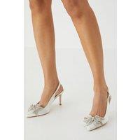 Diamante Bow Satin Slingback High Stiletto Heel Court Shoes