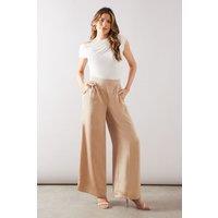 Wallis Women's Satin Pleat Detail Wide Leg Trouser in Champagne | Size: 16