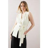 Wallis Women's Sleeveless Belted Waistcoat in Cream | Size: 20