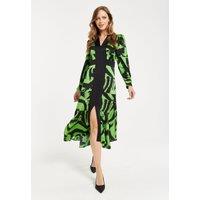 Liquorish Women's Zebra Print Midi Dress With Front Slit in Green | Size: 8