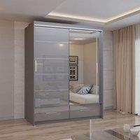 High Gloss Sliding Wardrobe with Long LED Light 150cm x 220cm