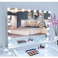7seas Hollywood Vanity 80x63cm MakeUp Mirror 18 LED Lights USB Ports - Tabletop Wall in White | Size: 80x63 cm