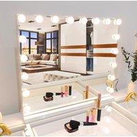 7seas Hollywood Vanity Large MakeUp Mirror 18 LED Lights Type-C USB Ports - Wall Tabletop in White