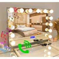 7seas Hollywood Vanity 80x63cm Chrome Mirror LED Lights LCD Display Bluetooth E27 - Wall Tabletop in Silver | Size: 80x63 cm
