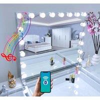 7seas Hollywood Vanity MakeUp Chrome Mirror 18 LED Lights Bluetooth USB Ports - Wall Tabletop in Silver