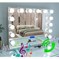 7seas Hollywood Vanity 80x63cm LED Lights LCD display MakeUp Mirror Bluetooth Mic - Wall Tabletop in White | Size: 80x63 cm