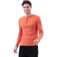 Enorsia Men's Ribbed Long Sleeve Henley T-Shirt in Orange | Size: Large