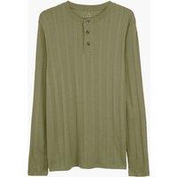Enorsia Men's Ribbed Long Sleeve Henley T-Shirt in Green | Size: Medium