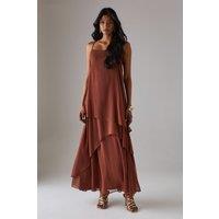 Chiffon Strappy Asymmetric Maxi Dress