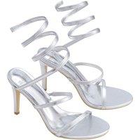 MODISHION Women's Spiral Ankle Wrap Strap High Heels Sandals in Silver | Size: 6