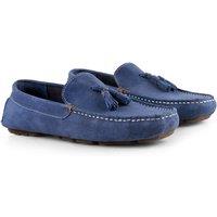 Silver Street London Men's Jackson Suede Leather Driving Moccasin Tassel Loafers in Blue | Size: 9