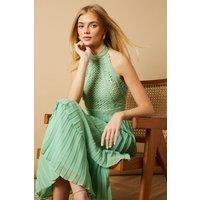 Oasis Women's Lace Sleeveless Pleated Tiered Midaxi Dress in Sage | Size: 12