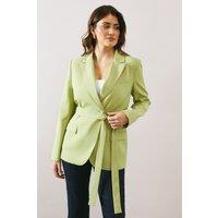 Wallis Women's Tailored Belted Pocket Detail Blazer in Sage | Size: 16