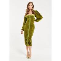 Liquorish Women's Corset Velvet Midi Dress in Green | Size: 10