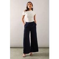 Petite Satin Pleat Detail Wide Leg Trouser