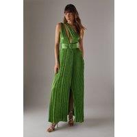 Premium One Shoulder Belted Pleated Maxi Dress