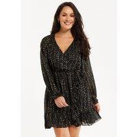 Liquorish Women's Gold Printed Chiffon Mini Wrap Dress in Black | Size: 8