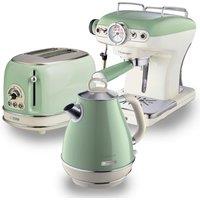 Ariete Jug Kettle, 2 Slice Toaster & Espresso Coffee Machine Set in Green