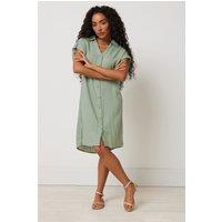 M&Co Women's Petite Relaxed Linen Shirt Dress in Light Green | Size: 18