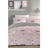Fusion 'Cats' Luscious Hand Drawn Cat Print Duvet Cover Set in Rose | Size: Double