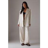 Warehouse Women's Linen Look Pinstripe Blazer in Natural | Size: 12