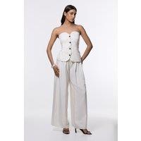 Pinstripe Bandeau Corserted Tailored Wide Leg Jumpsuit