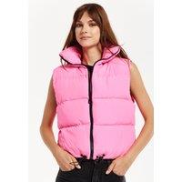 Liquorish Women's Pink Puffer Vest with Drawstring Hem