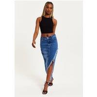 Liquorish Women's Blue Wrap Front Midi Denim Skirt | Size: 6