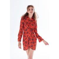 Liquorish Women's Leopard Star Print Mini Dress With Collar & Twisted Front Detail In Orange | Size: 8