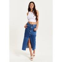 Liquorish Women's Blue Denim Midi Skirt | Size: 16