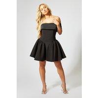 Satin Bardot Volume Mini Dress
