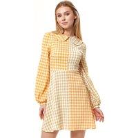 Liquorish Women's Orange Check Mini Dress With Collar | Size: 14
