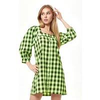 Liquorish Women's Neon Green Gingham Puff Sleeve Dress | Size: 12
